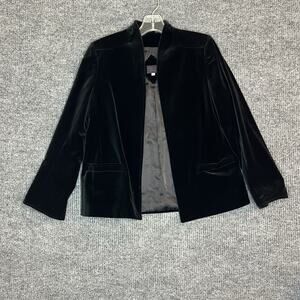 Vintage Check Point Womens Blazer Jacet Size 7/8 Black Velvet Lined Open Front